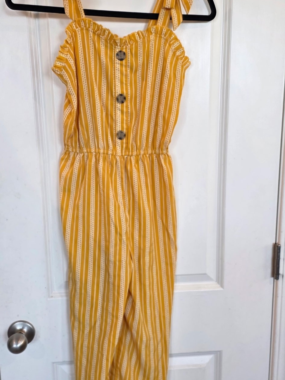Lily Bleu Yellow & White Striped Girls' Jumpsuit